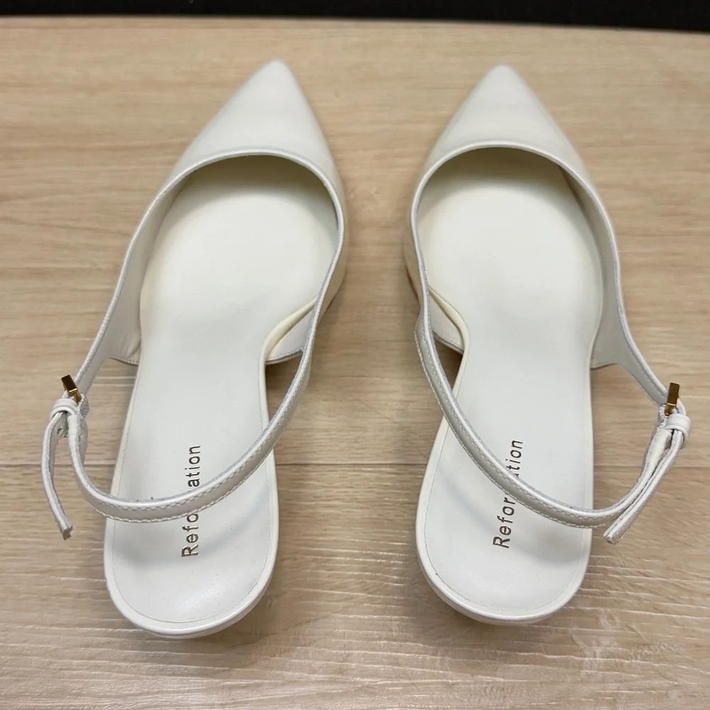 Reformation Wrenley Heeled Slingback Heels - White Patent Size 7.5 - Picture 6 of 8
